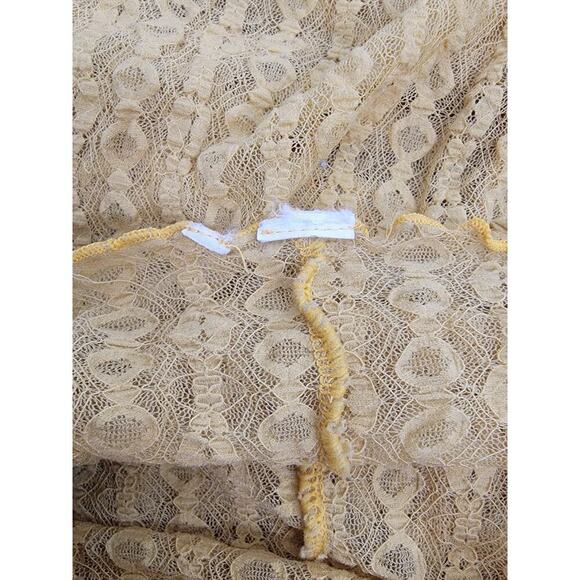 H&M Slip Maxi Dress Sz L/XL Prints Lace Mesh Sheer Yellow Long Sleeves Whimsycal - Picture 8 of 11